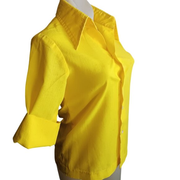 1Of1 Women's XS Vintage Yellow Button-Up Blouse Fold-Over 3/4 Sleeves Handmade - Picture 4 of 9